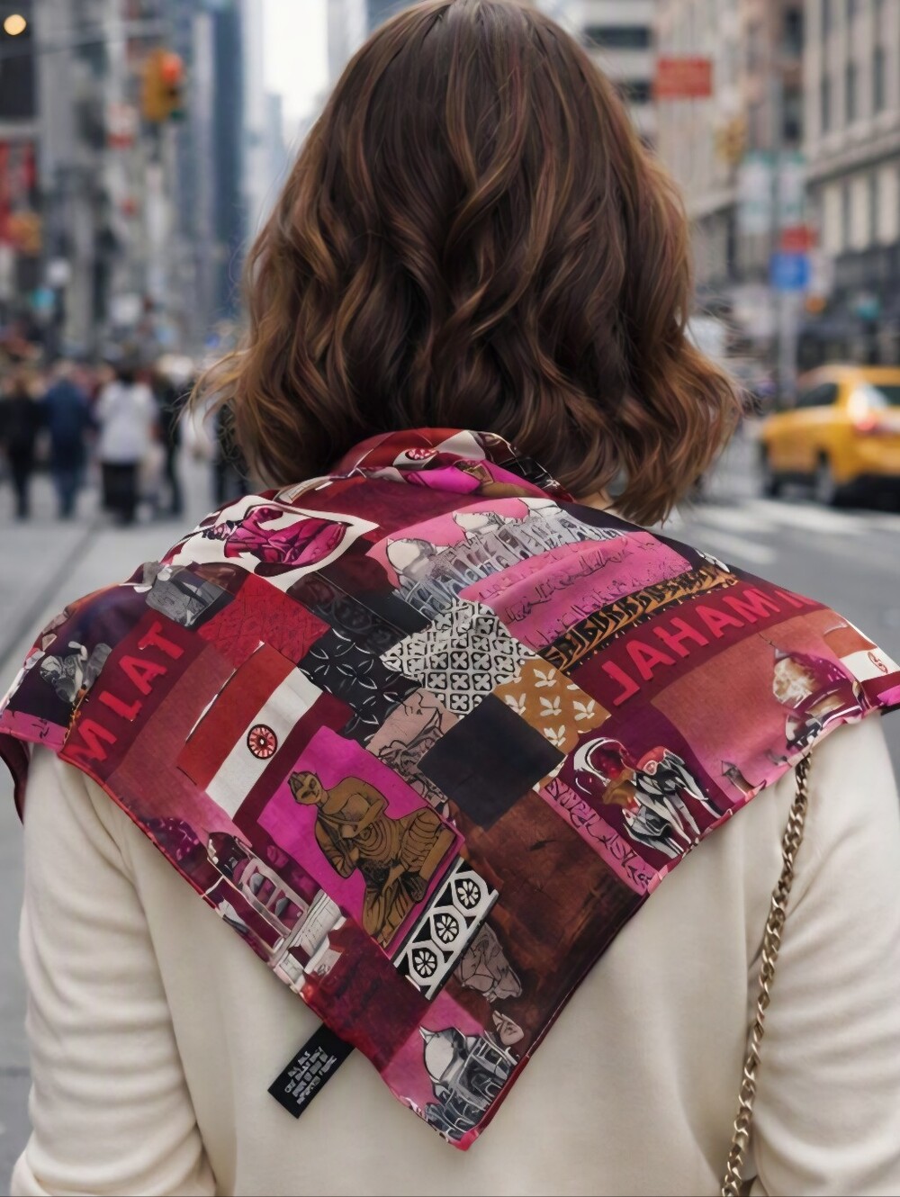 Vintage Kenneth Cole Taj Mahal Print Silk Scarf | Graphic India & Buddha Motifs